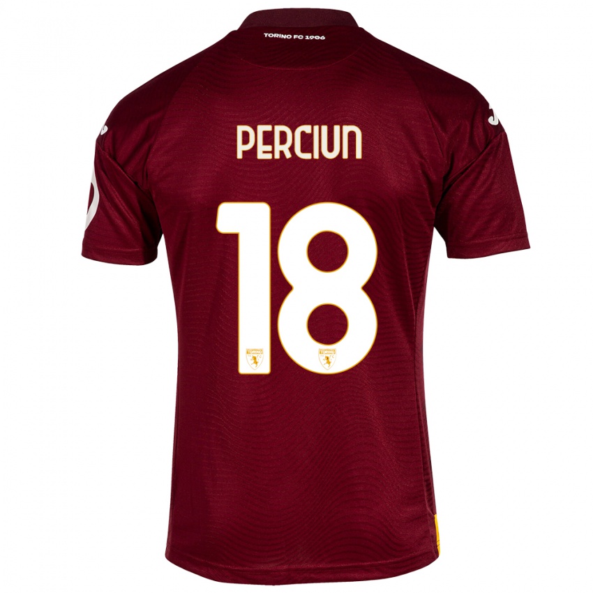 Gyermek Sergiu Perciun #18 Sötét Vörös Hazai Jersey 2023/24 Mez Póló Ing