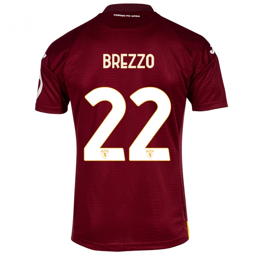 Gyermek Matteo Brezzo #22 Sötét Vörös Hazai Jersey 2023/24 Mez Póló Ing