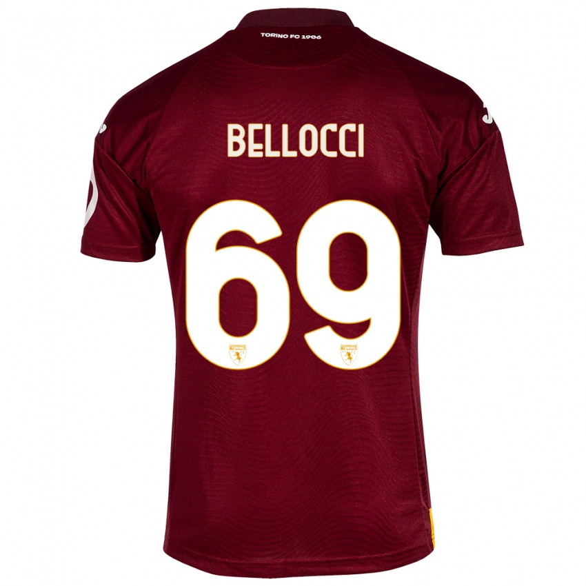 Gyermek Andrea Bellocci #69 Sötét Vörös Hazai Jersey 2023/24 Mez Póló Ing