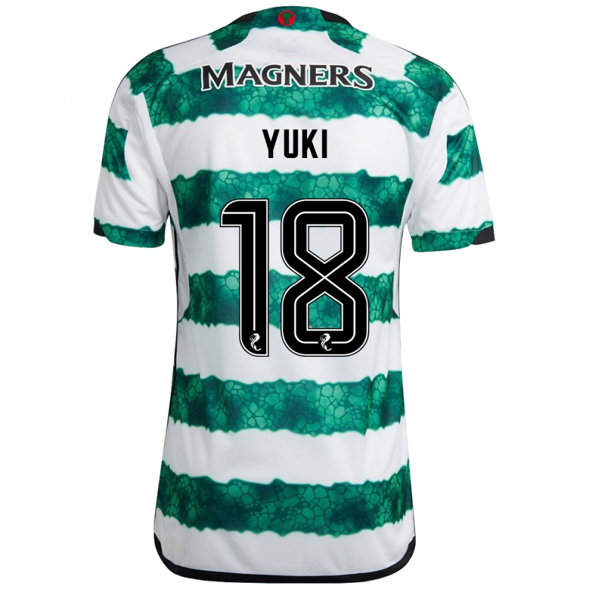 Gyermek Yuki Kobayashi #18 Zöld Hazai Jersey 2023/24 Mez Póló Ing