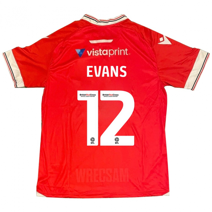 Gyermek George Evans #12 Piros Hazai Jersey 2023/24 Mez Póló Ing