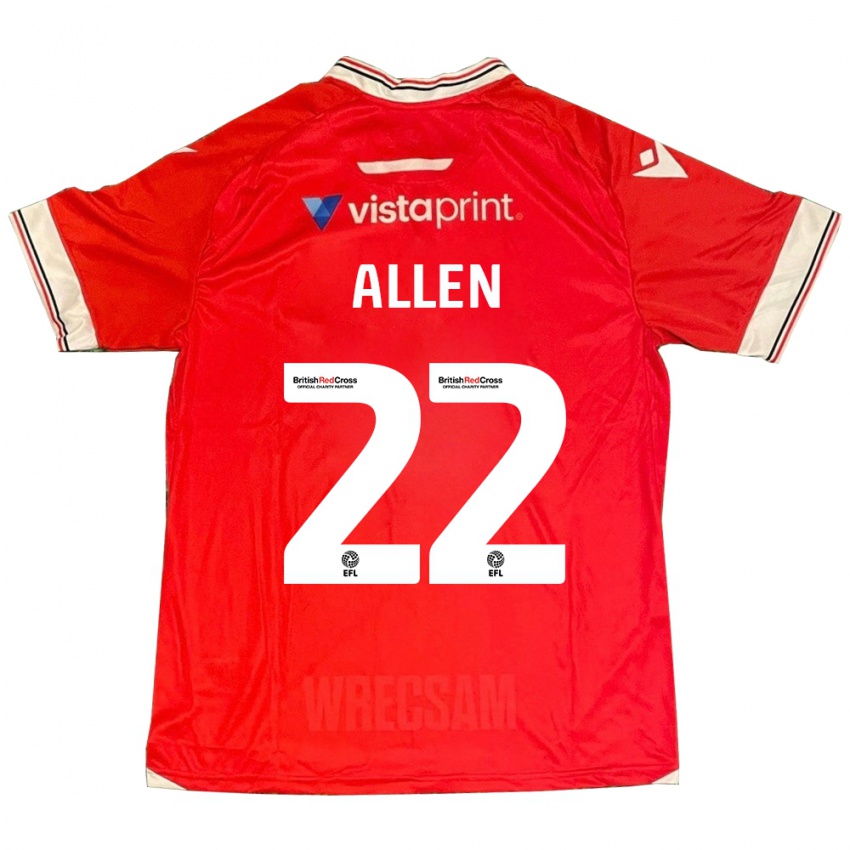 Gyermek Keren Allen #22 Piros Hazai Jersey 2023/24 Mez Póló Ing