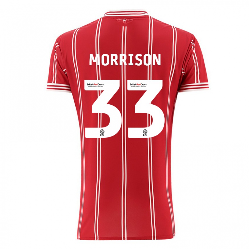 Gyermek Elijah Morrison #33 Piros Hazai Jersey 2023/24 Mez Póló Ing