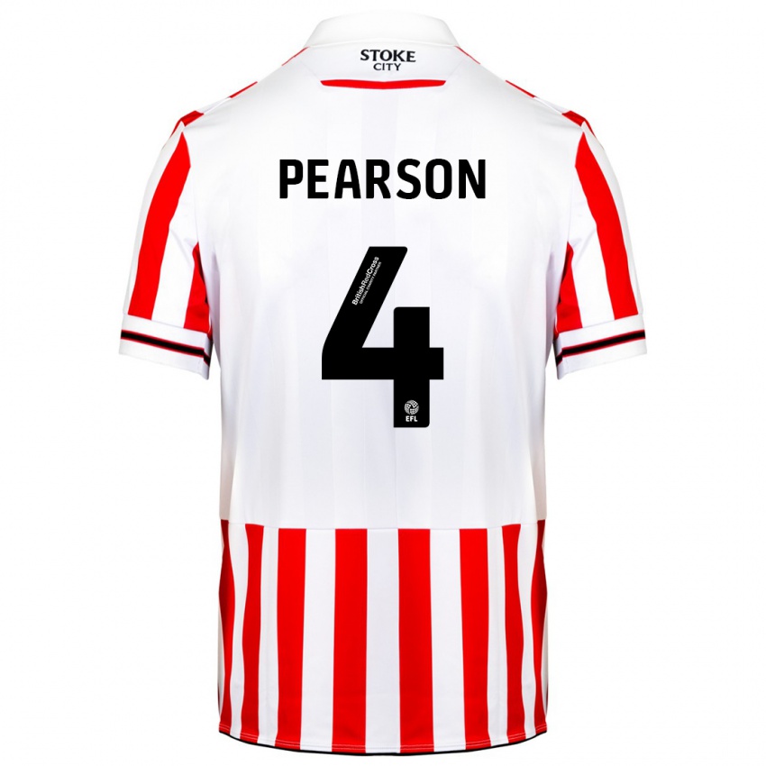 Gyermek Ben Pearson #4 Piros Fehér Hazai Jersey 2023/24 Mez Póló Ing