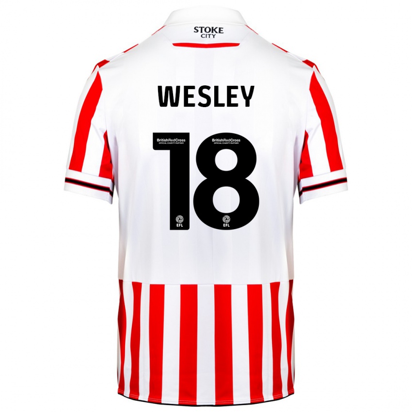 Gyermek Wesley Moraes #18 Piros Fehér Hazai Jersey 2023/24 Mez Póló Ing