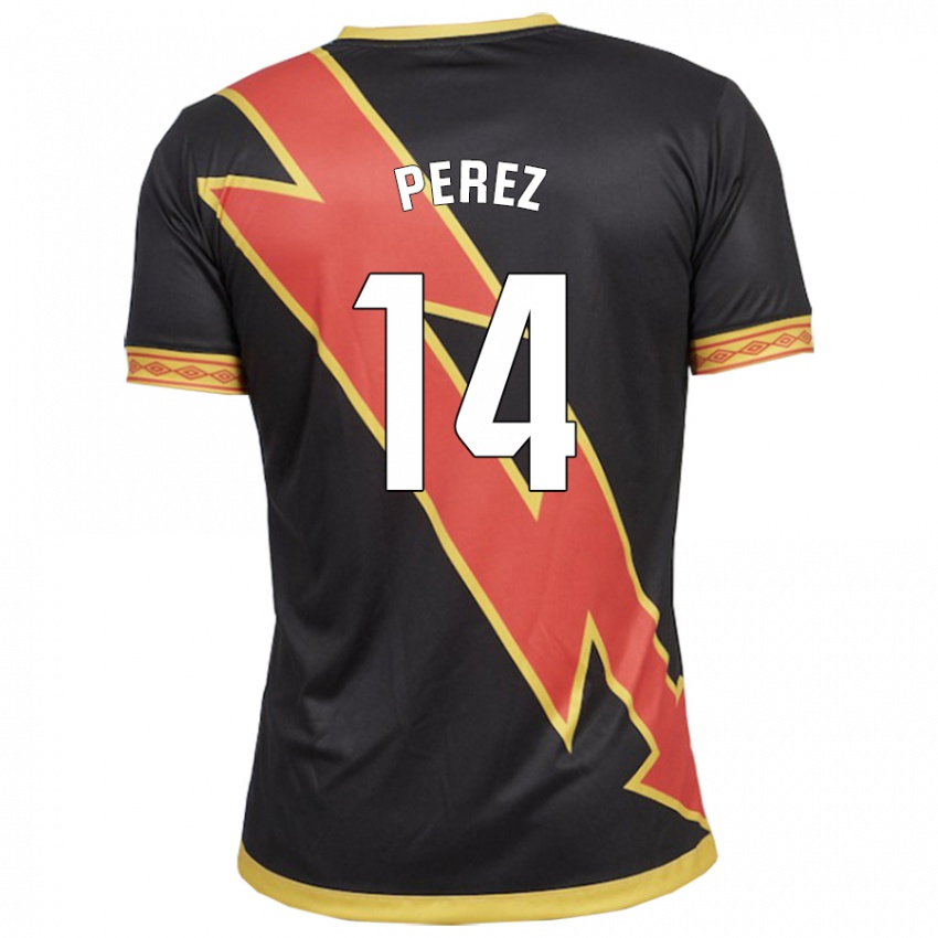 Gyermek Kike Pérez #14 Fekete Idegenbeli Jersey 2023/24 Mez Póló Ing