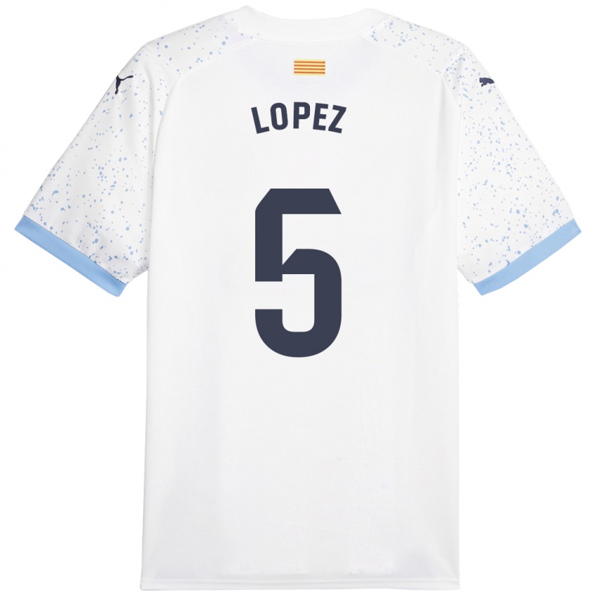 Gyermek David López #5 Fehér Idegenbeli Jersey 2023/24 Mez Póló Ing