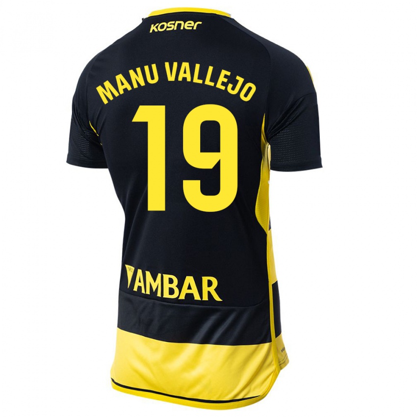 Gyermek Manu Vallejo #19 Fekete Sárga Idegenbeli Jersey 2023/24 Mez Póló Ing