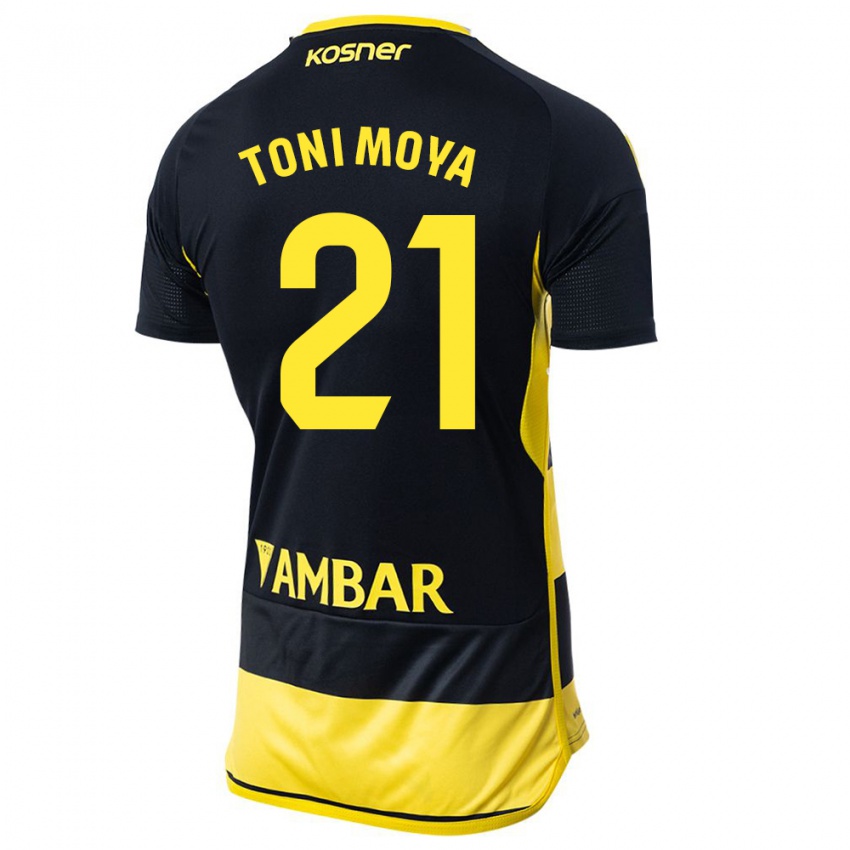 Gyermek Toni Moya #21 Fekete Sárga Idegenbeli Jersey 2023/24 Mez Póló Ing