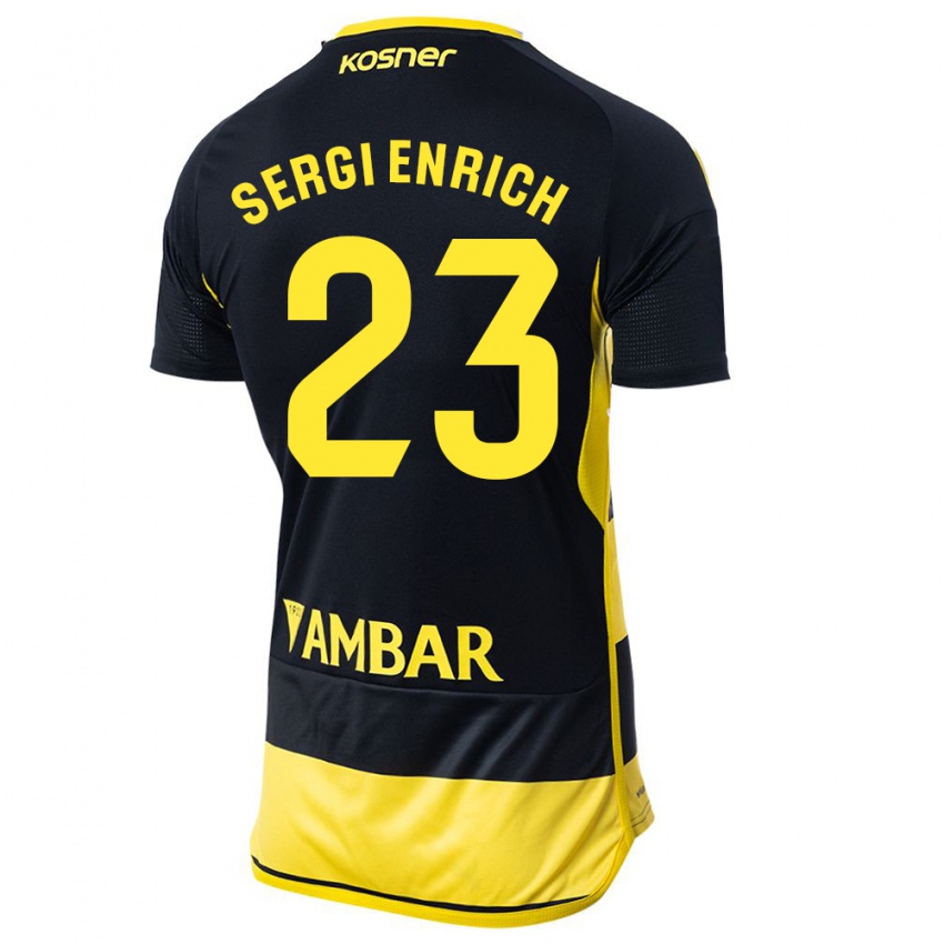 Gyermek Sergi Enrich #23 Fekete Sárga Idegenbeli Jersey 2023/24 Mez Póló Ing