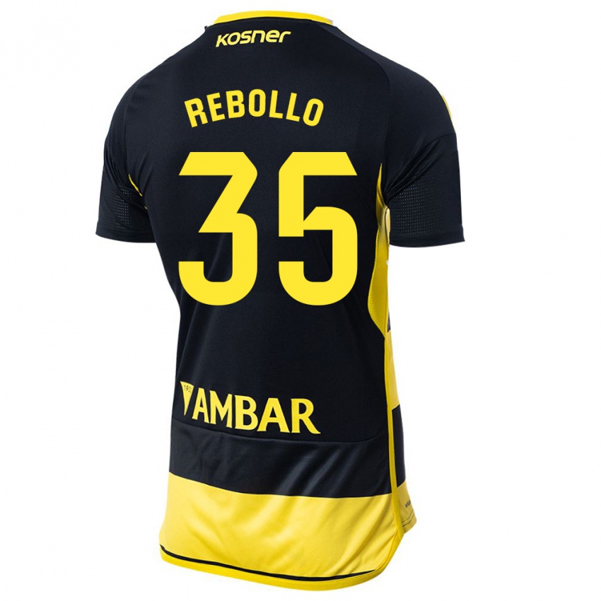 Gyermek Dani Rebollo #35 Fekete Sárga Idegenbeli Jersey 2023/24 Mez Póló Ing