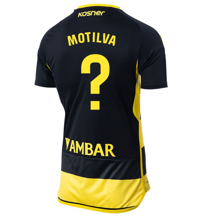 Gyermek Adrián Motilva #0 Fekete Sárga Idegenbeli Jersey 2023/24 Mez Póló Ing