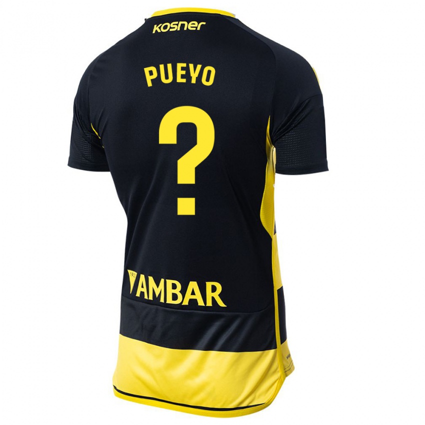 Gyermek Alejandro Monserrate Pueyo #0 Fekete Sárga Idegenbeli Jersey 2023/24 Mez Póló Ing