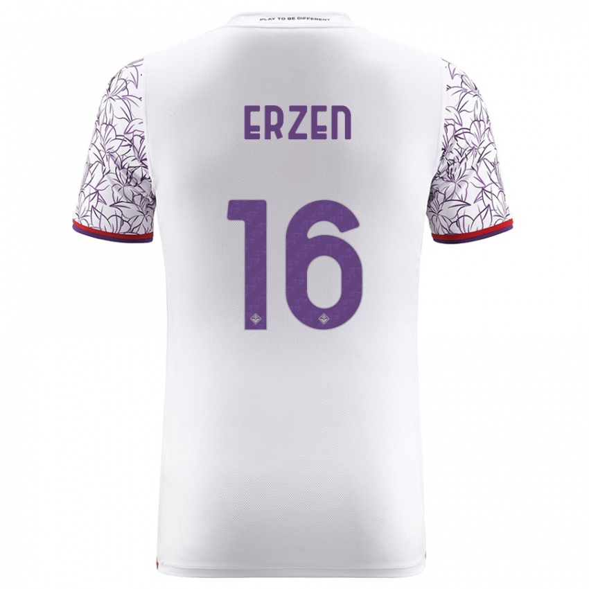 Gyermek Kaja Erzen #16 Fehér Idegenbeli Jersey 2023/24 Mez Póló Ing