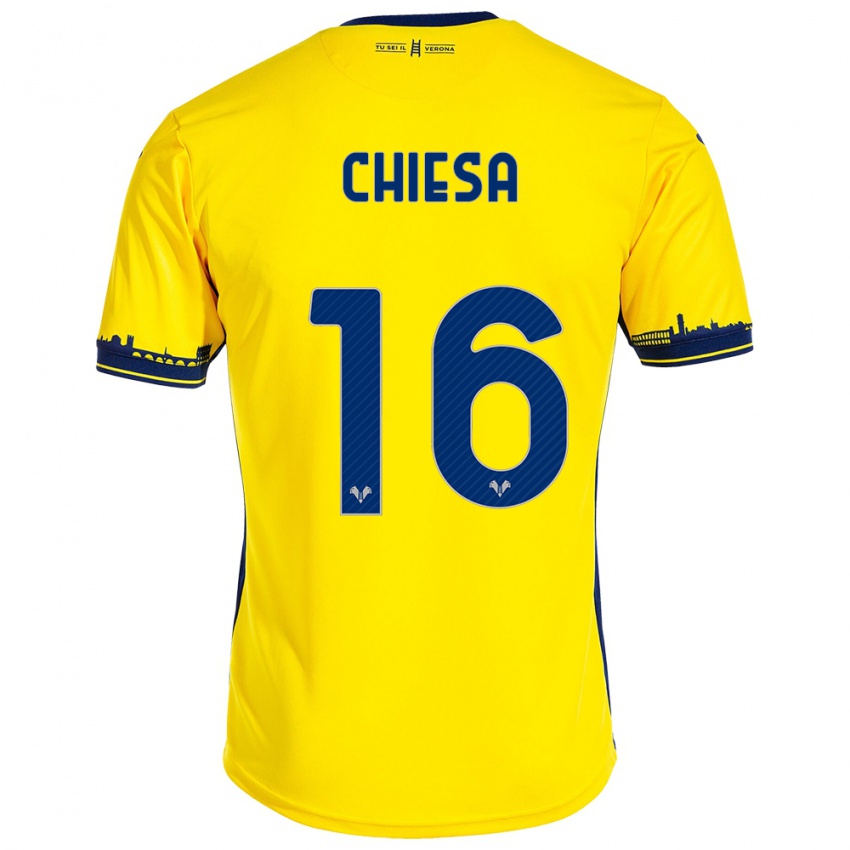 Gyermek Mattia Chiesa #16 Sárga Idegenbeli Jersey 2023/24 Mez Póló Ing