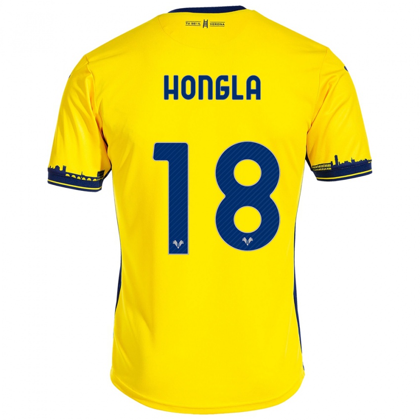 Gyermek Martin Hongla #18 Sárga Idegenbeli Jersey 2023/24 Mez Póló Ing