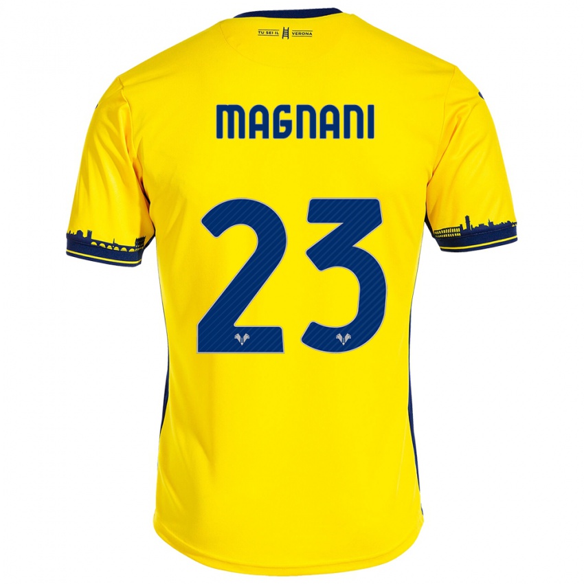 Gyermek Giangiacomo Magnani #23 Sárga Idegenbeli Jersey 2023/24 Mez Póló Ing