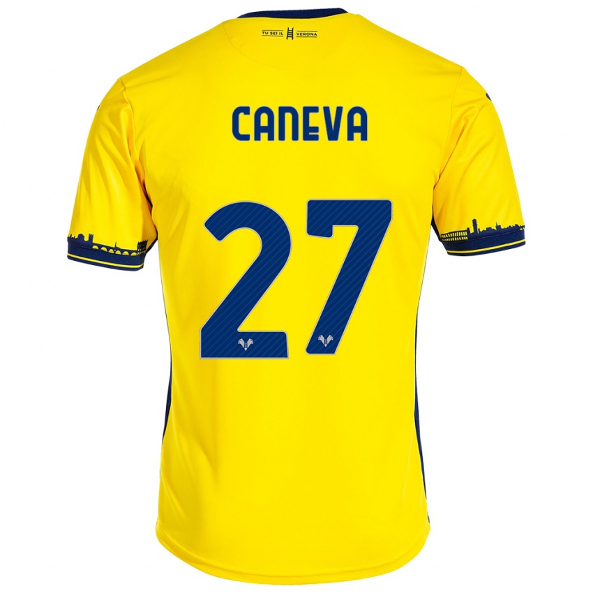 Gyermek Elia Caneva #27 Sárga Idegenbeli Jersey 2023/24 Mez Póló Ing