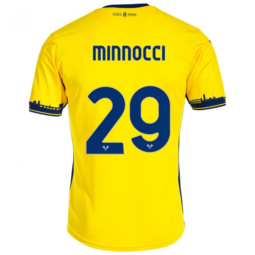 Gyermek Valerio Minnocci #29 Sárga Idegenbeli Jersey 2023/24 Mez Póló Ing