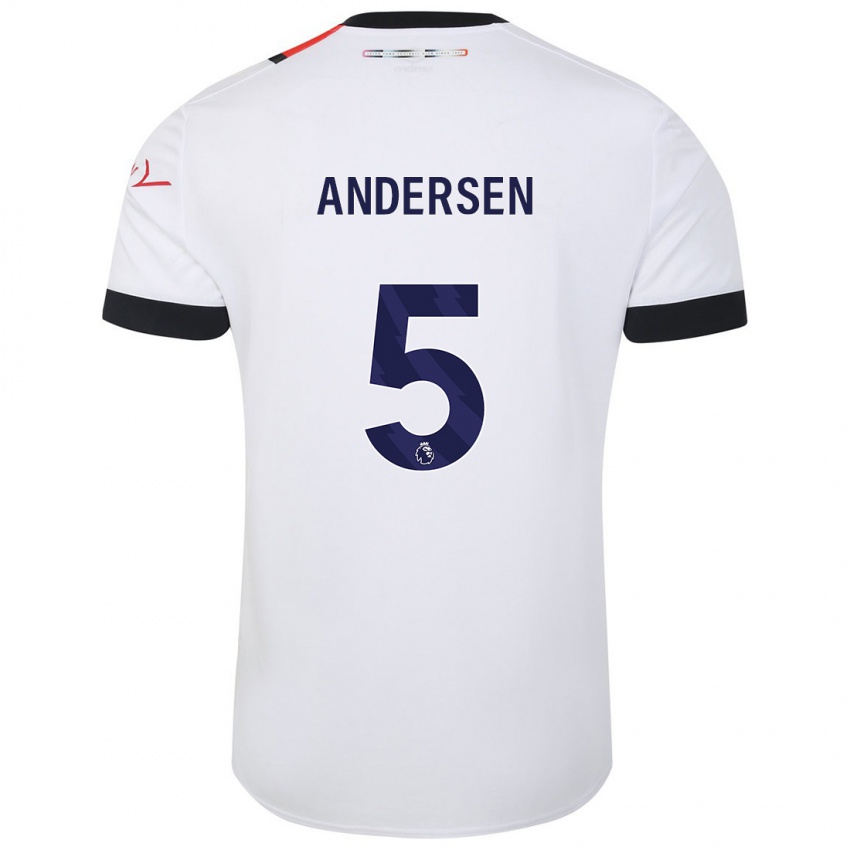 Gyermek Mads Andersen #5 Fehér Idegenbeli Jersey 2023/24 Mez Póló Ing