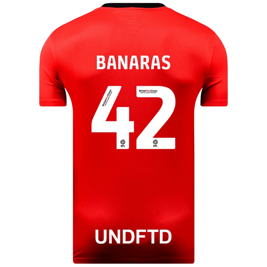 Gyermek Layla Banaras #42 Piros Idegenbeli Jersey 2023/24 Mez Póló Ing