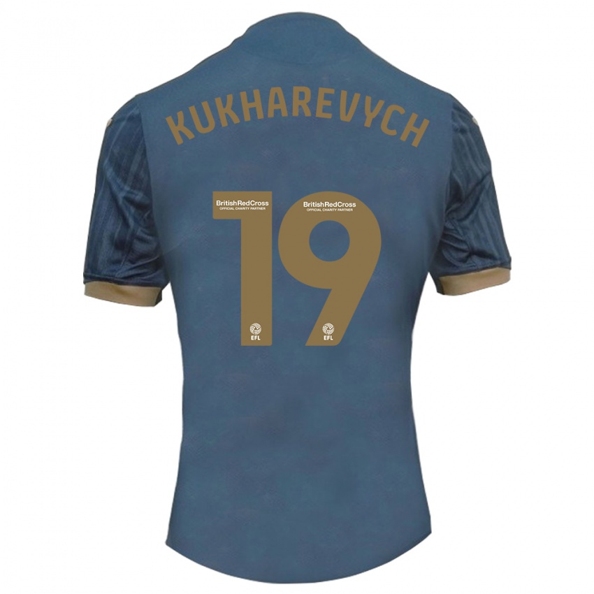 Gyermek Mykola Kukharevych #19 Sötét Kékeszöld Idegenbeli Jersey 2023/24 Mez Póló Ing