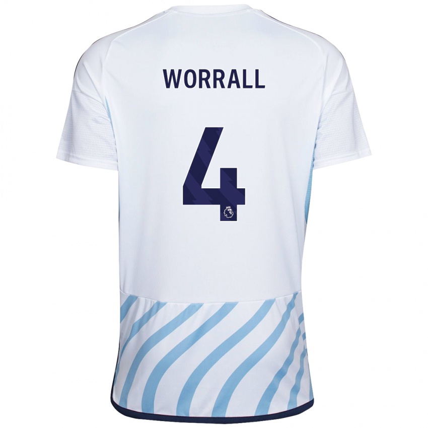 Gyermek Joe Worrall #4 Fehér Kék Idegenbeli Jersey 2023/24 Mez Póló Ing