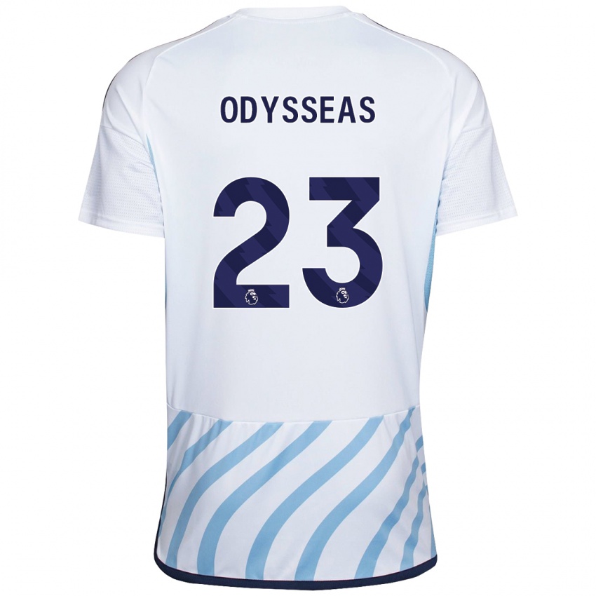 Gyermek Odysseas Vlachodimos #23 Fehér Kék Idegenbeli Jersey 2023/24 Mez Póló Ing