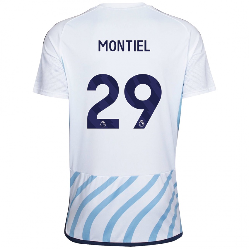 Gyermek Gonzalo Montiel #29 Fehér Kék Idegenbeli Jersey 2023/24 Mez Póló Ing