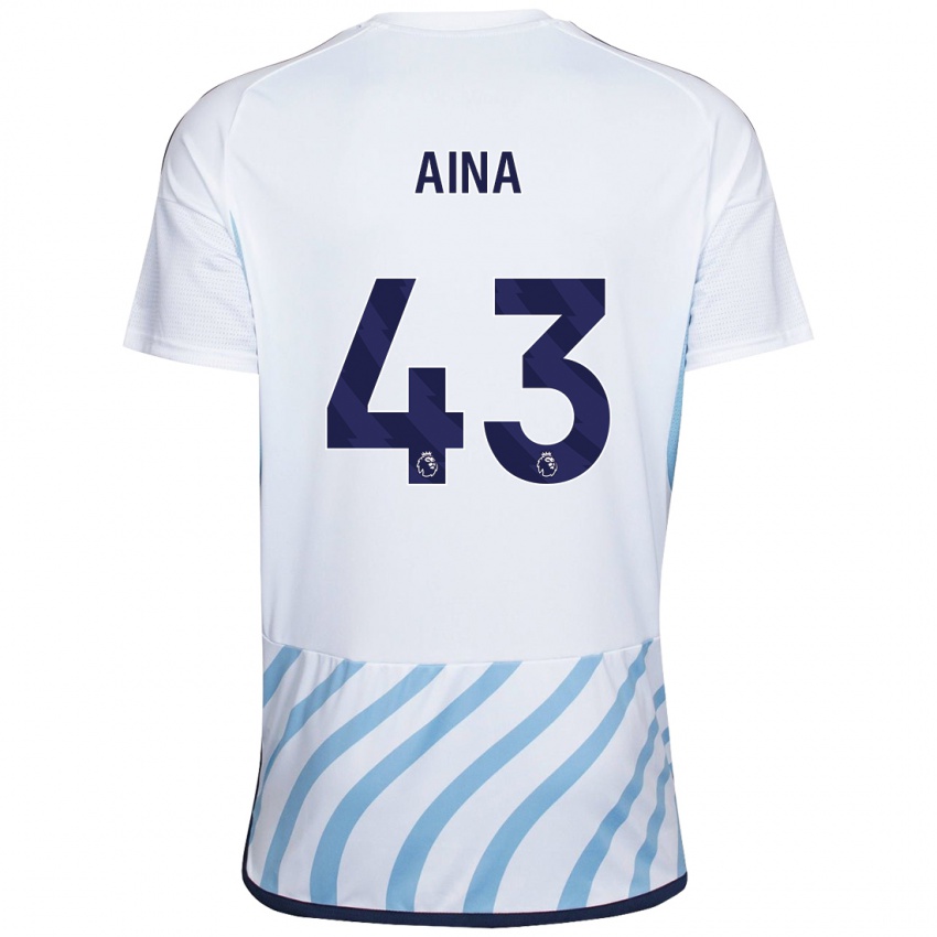 Gyermek Ola Aina #43 Fehér Kék Idegenbeli Jersey 2023/24 Mez Póló Ing