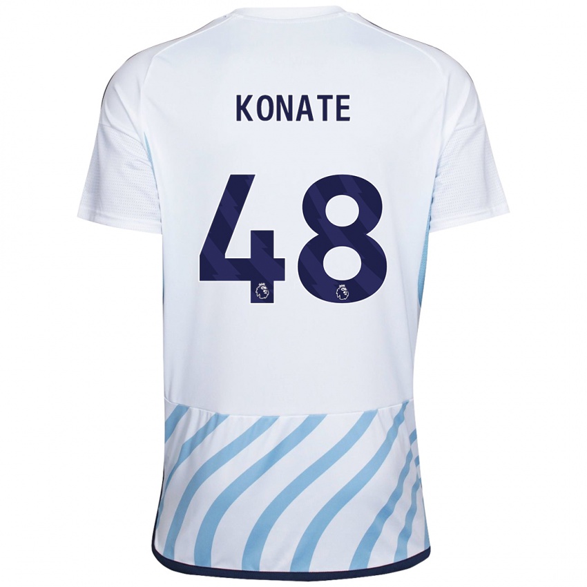 Gyermek Ateef Konaté #48 Fehér Kék Idegenbeli Jersey 2023/24 Mez Póló Ing