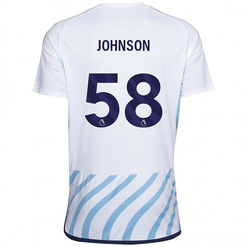 Gyermek Pharrell Johnson #58 Fehér Kék Idegenbeli Jersey 2023/24 Mez Póló Ing