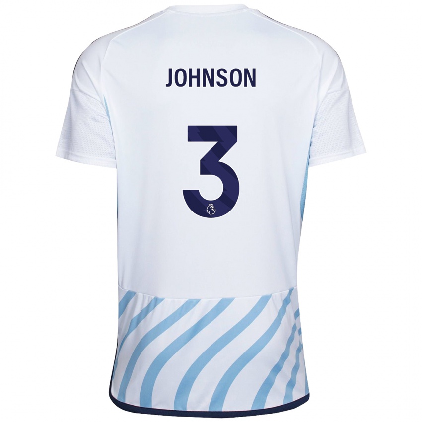 Gyermek Nat Johnson #3 Fehér Kék Idegenbeli Jersey 2023/24 Mez Póló Ing