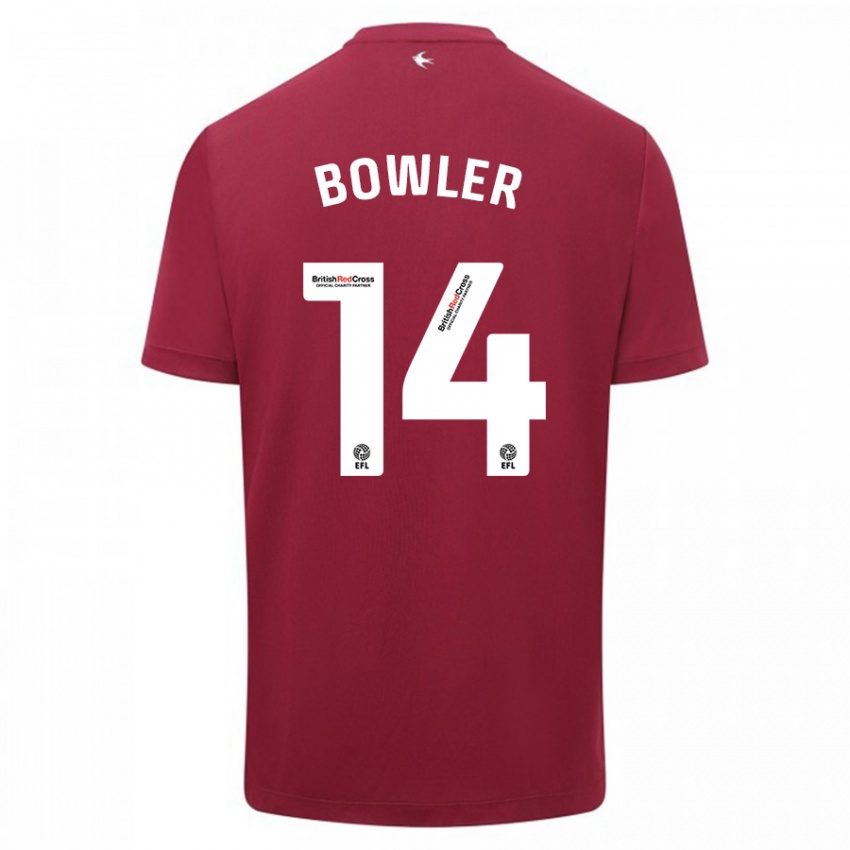 Gyermek Josh Bowler #14 Piros Idegenbeli Jersey 2023/24 Mez Póló Ing