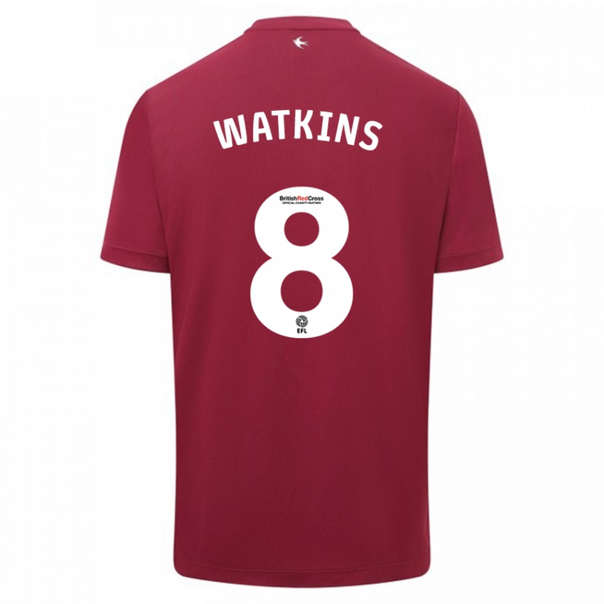 Gyermek Seren Watkins #8 Piros Idegenbeli Jersey 2023/24 Mez Póló Ing