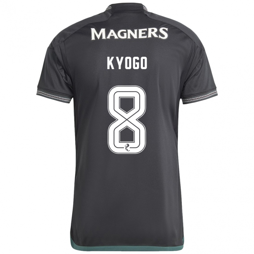 Gyermek Kyogo Furuhashi #8 Fekete Idegenbeli Jersey 2023/24 Mez Póló Ing