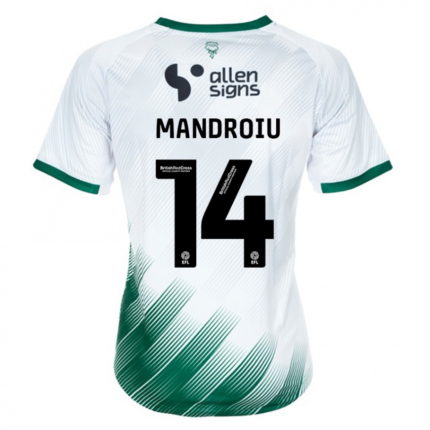 Gyermek Daniel Mandroiu #14 Fehér Idegenbeli Jersey 2023/24 Mez Póló Ing