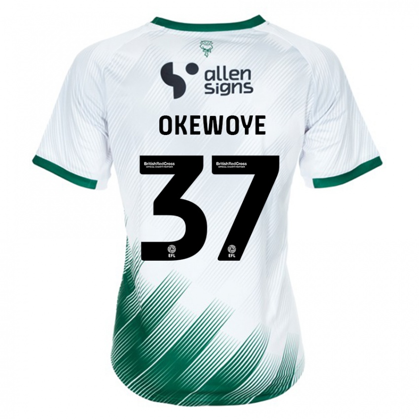 Gyermek Gbolahan Okewoye #37 Fehér Idegenbeli Jersey 2023/24 Mez Póló Ing