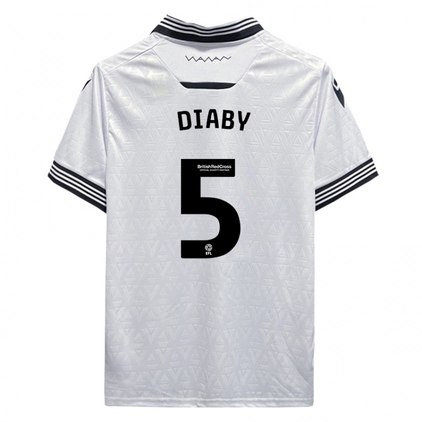 Gyermek Bambo Diaby #5 Fehér Idegenbeli Jersey 2023/24 Mez Póló Ing