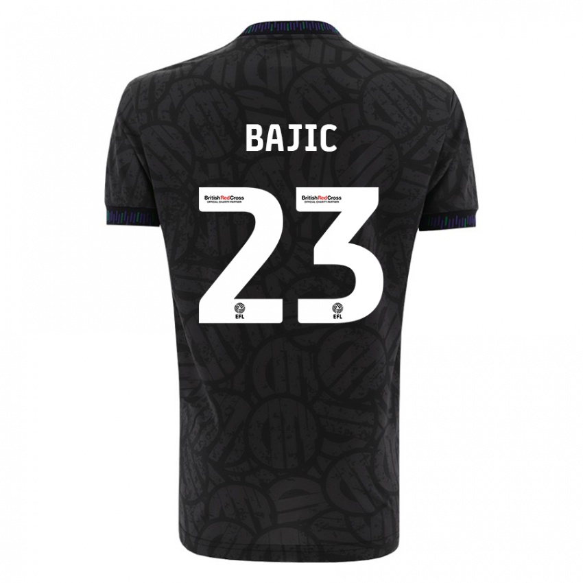 Gyermek Stefan Bajic #23 Fekete Idegenbeli Jersey 2023/24 Mez Póló Ing