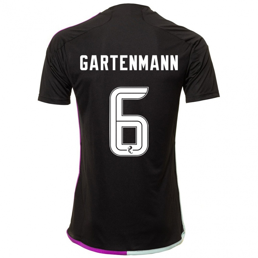 Gyermek Stefan Gartenmann #6 Fekete Idegenbeli Jersey 2023/24 Mez Póló Ing