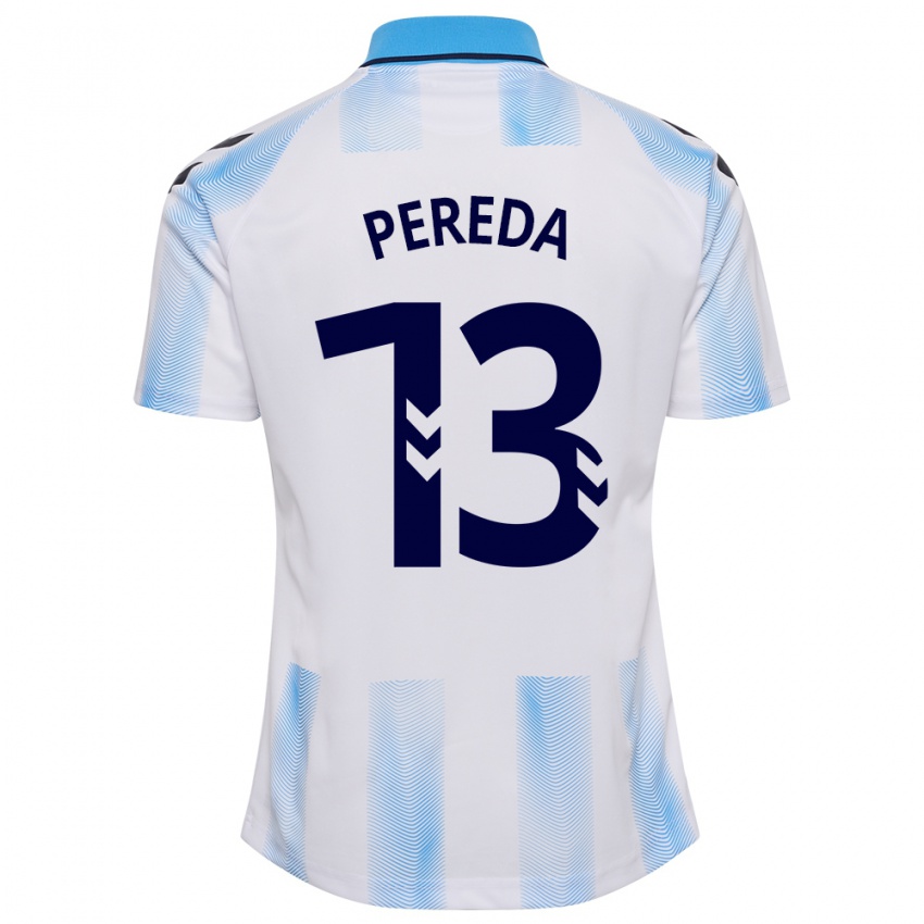 Férfi Adrián Pereda #13 Fehér Kék Hazai Jersey 2023/24 Mez Póló Ing