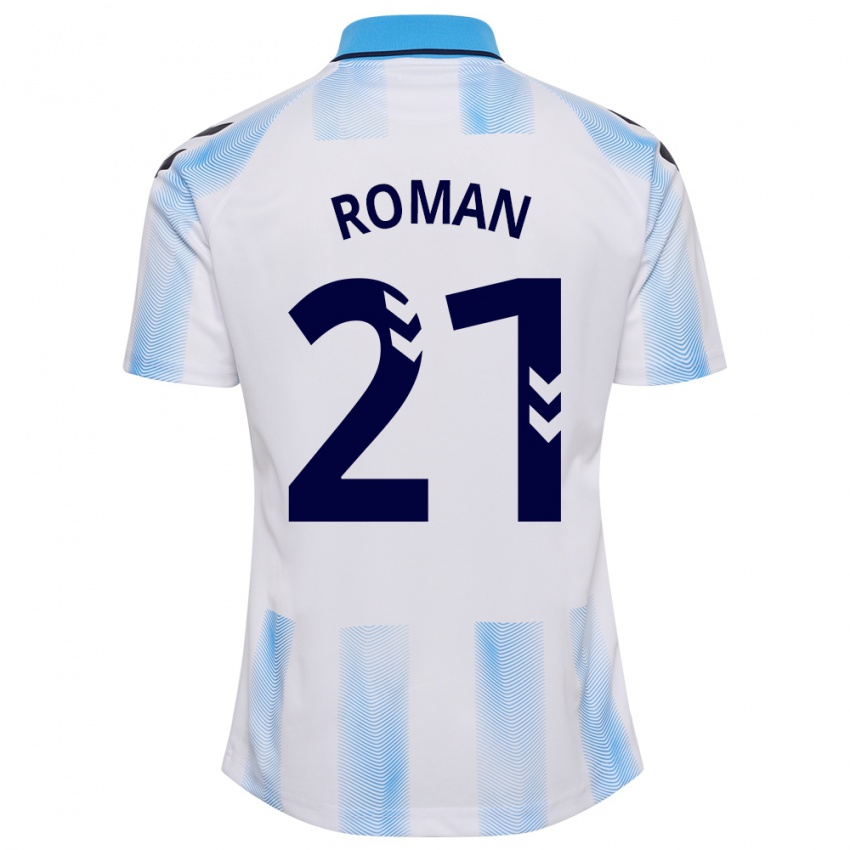 Férfi Samu Román #21 Fehér Kék Hazai Jersey 2023/24 Mez Póló Ing