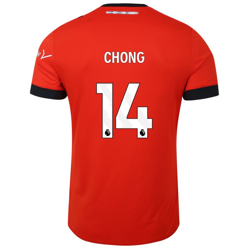 Férfi Tahith Chong #14 Piros Hazai Jersey 2023/24 Mez Póló Ing