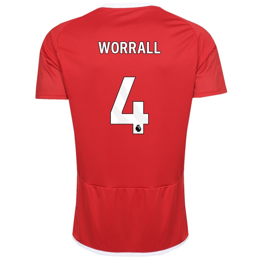 Férfi Joe Worrall #4 Piros Hazai Jersey 2023/24 Mez Póló Ing