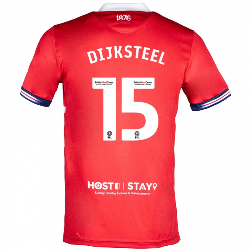 Férfi Anfernee Dijksteel #15 Piros Hazai Jersey 2023/24 Mez Póló Ing