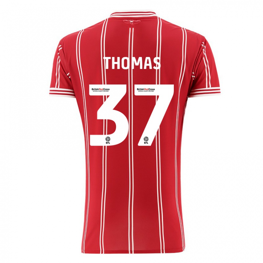 Férfi Olly Thomas #37 Piros Hazai Jersey 2023/24 Mez Póló Ing