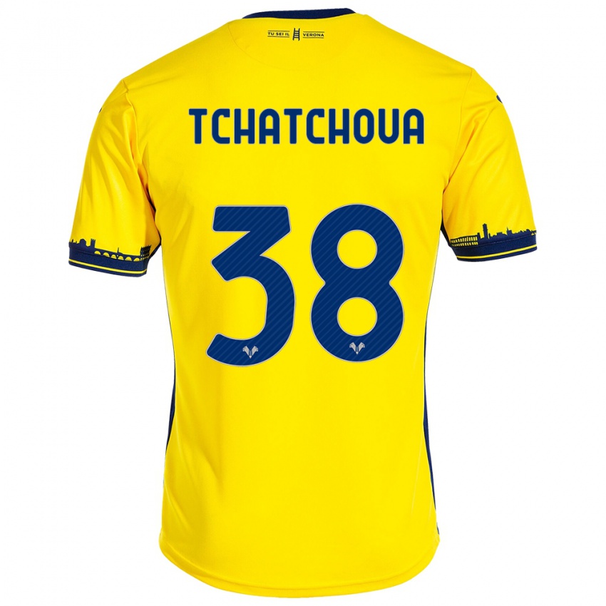 Férfi Jackson Tchatchoua #38 Sárga Idegenbeli Jersey 2023/24 Mez Póló Ing