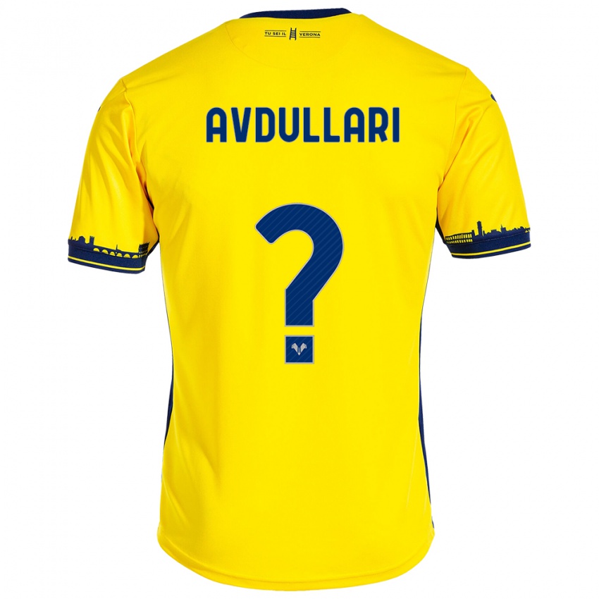 Férfi Davide Avdullari #0 Sárga Idegenbeli Jersey 2023/24 Mez Póló Ing