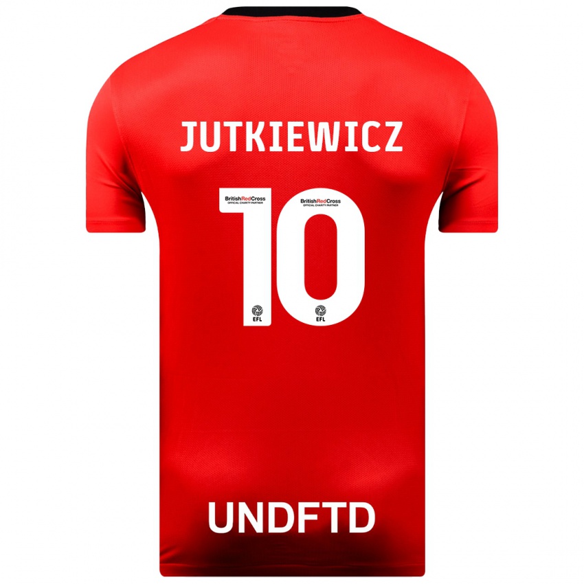 Férfi Lukas Jutkiewicz #10 Piros Idegenbeli Jersey 2023/24 Mez Póló Ing